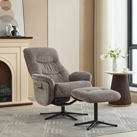 Nebraska Fabric Swivel Recliner Chair with Footstool available in 3 colours 