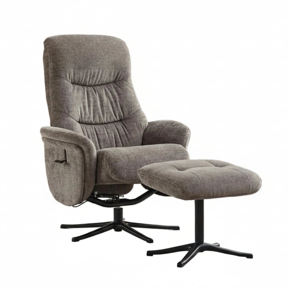 Nebraska Fabric Swivel Recliner Chair with Footstool