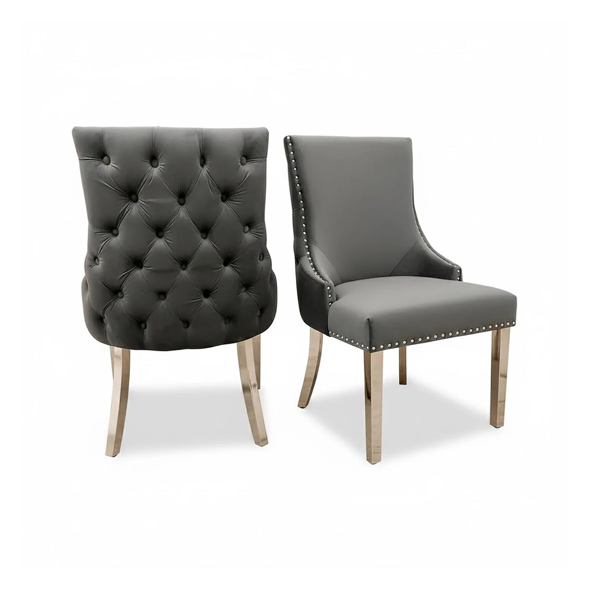 Nelson Dark Grey Velvet Dining Chairs – Set of 4 - Pendle Village Furniture