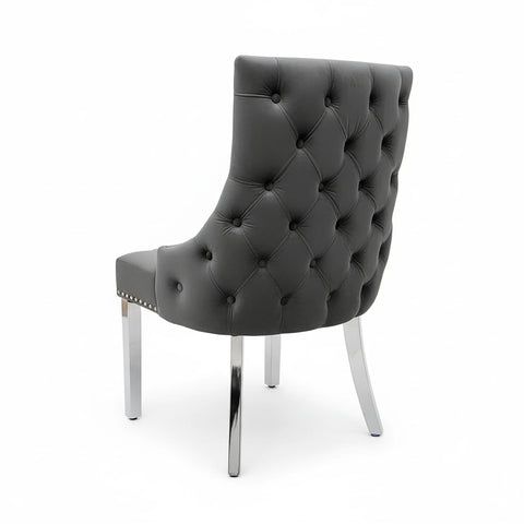 Bentley 1.8M Venice Grey Marble Dining Table with 6 Nelson Dark Grey Velvet Chairs - Pendle Village Furniture