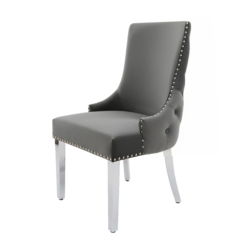 Bentley 1.8M Venice Grey Marble Dining Table with 6 Nelson Dark Grey Velvet Chairs - Pendle Village Furniture