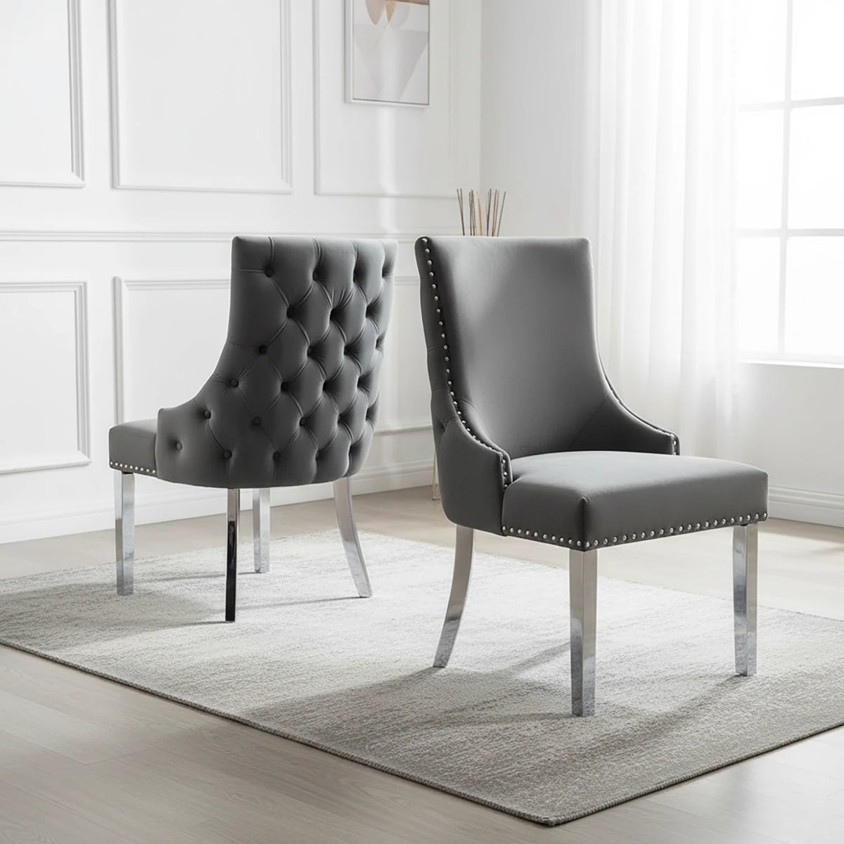 Nelson Dark Grey Velvet Chairs - Pendle Village Furniture