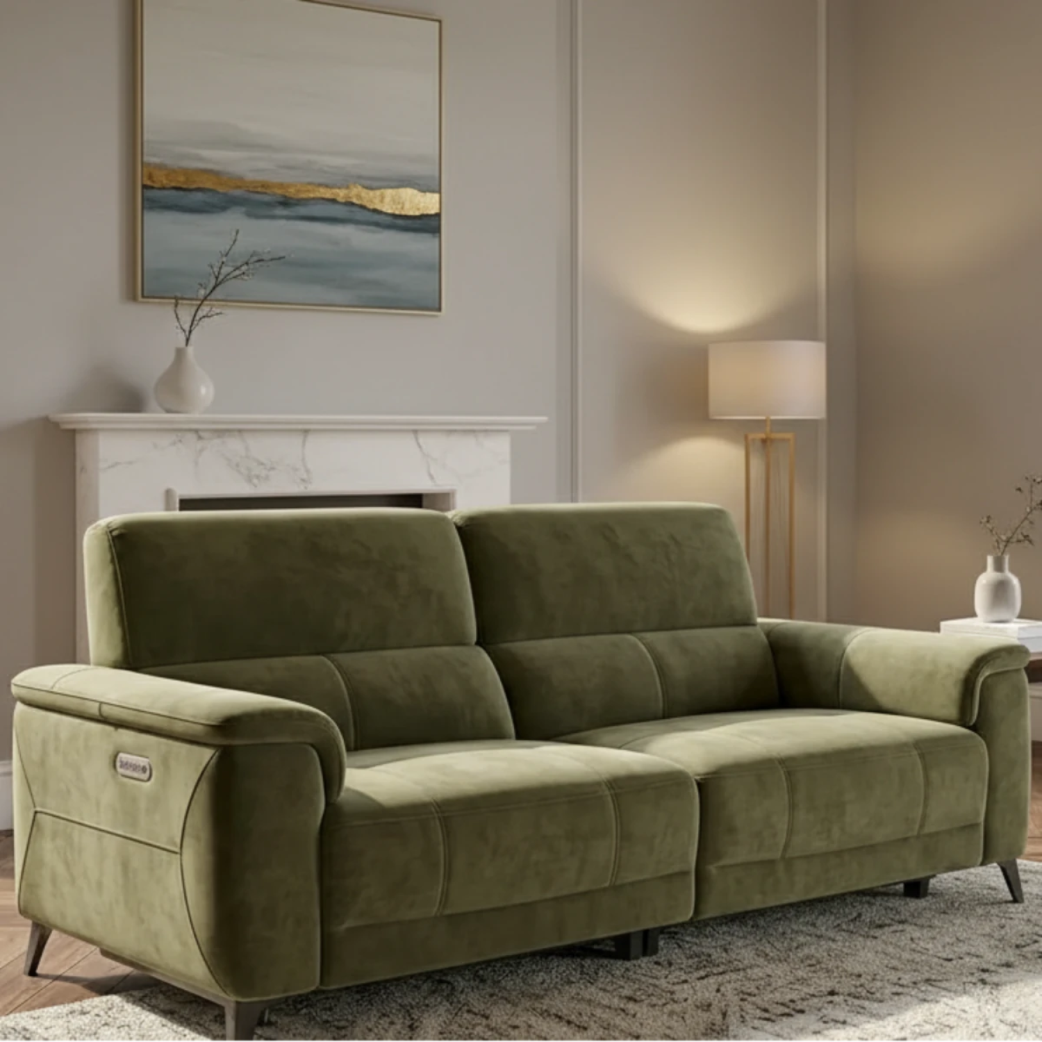 Modern 2 seater recliner sofa with coil sprung foam seating.
