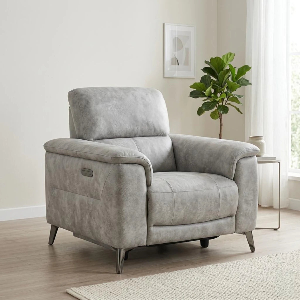 Contemporary recliner armchair with durable frame and sleek design.