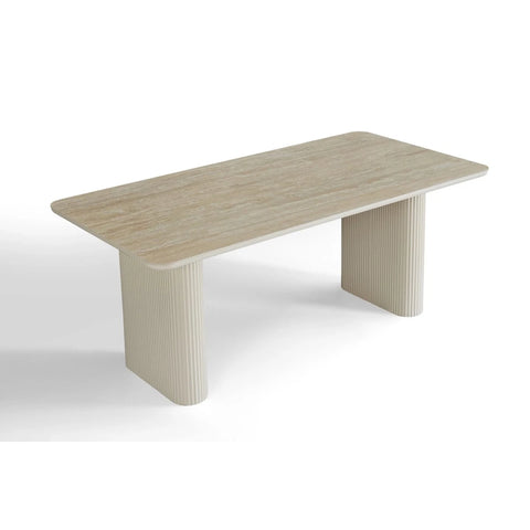 Nerio Dining Table Satin Cream Base & Travertine Top 180cm