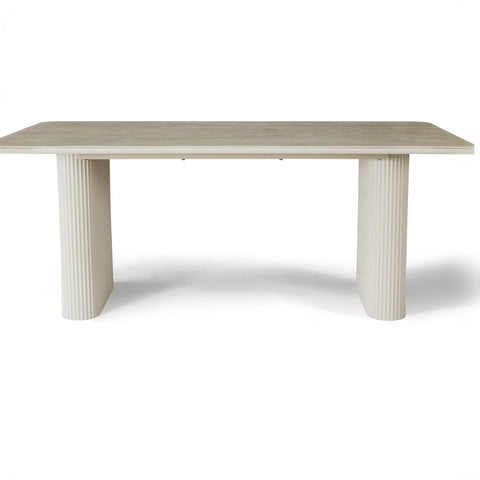 Nerio Dining Table Satin Cream Base & Travertine Top 180cm