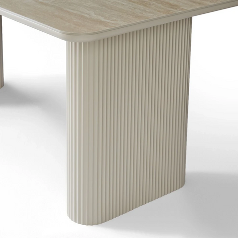 Nerio Dining Table Satin Cream Base & Travertine Top 180cm