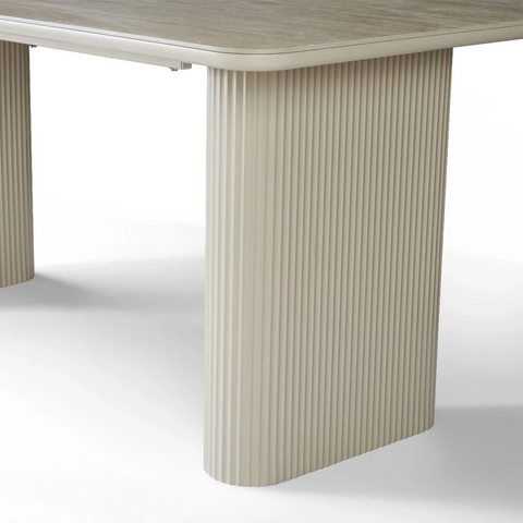 Nerio Dining Table Satin Cream Base & Travertine Top 180cm