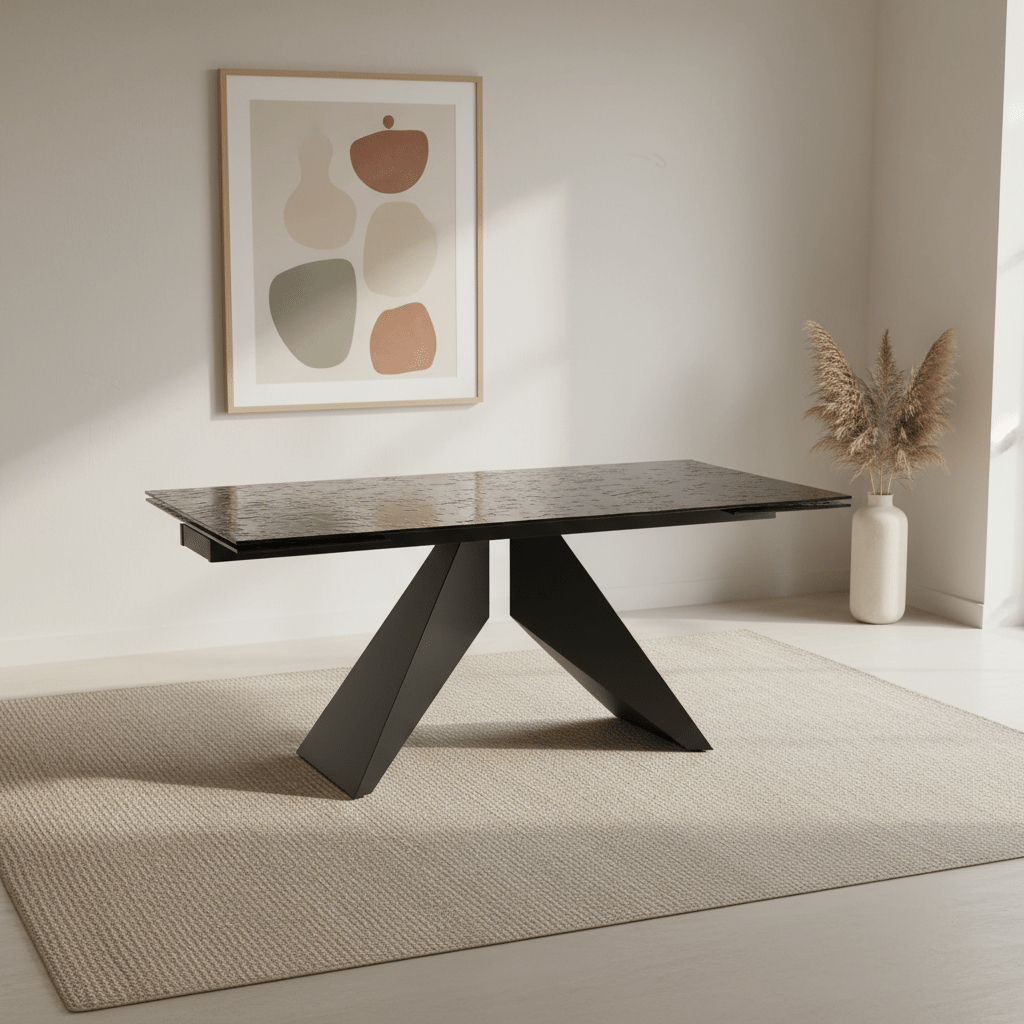 Nerium Carbon Black Reinforced Glass Extending Dining Table