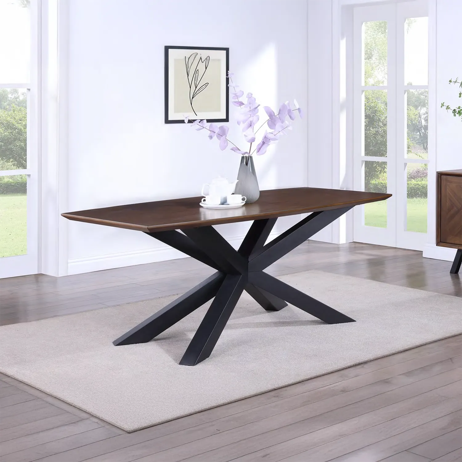 Nevada 2.2M Mindi Wood Dining Table with Chunky Cross Leg Base