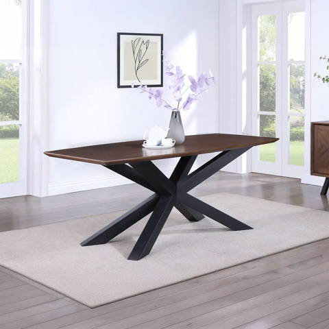 Nevada 2.2M Mindi Wood Dining Table with Chunky Cross Leg Base