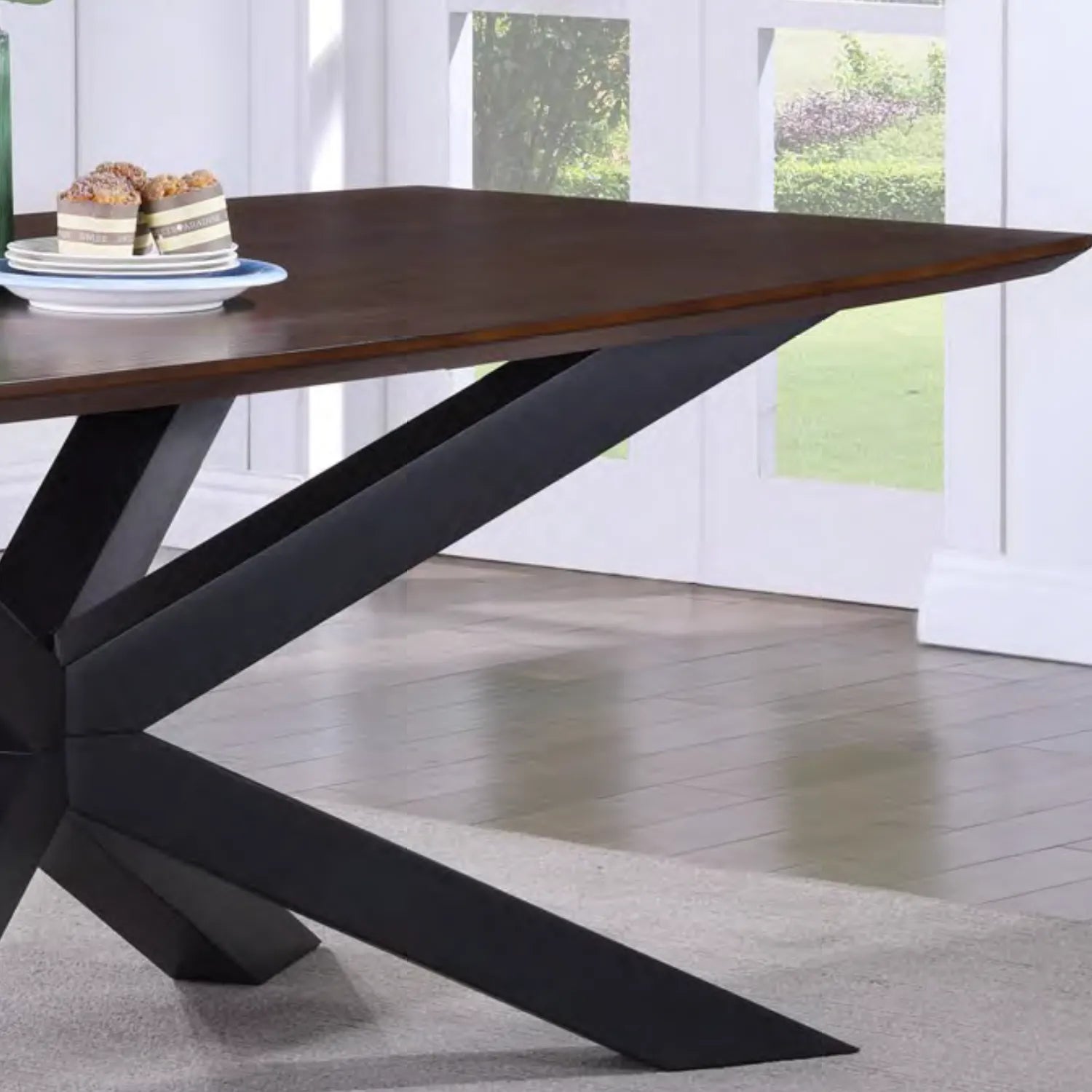 Nevada 2.2M Mindi Wood Dining Table with Chunky Cross Leg Base