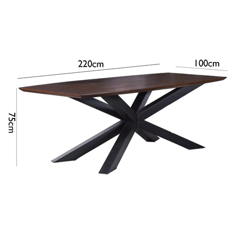 Nevada 2.2M Mindi Wood Dining Table with Chunky Cross Leg Base