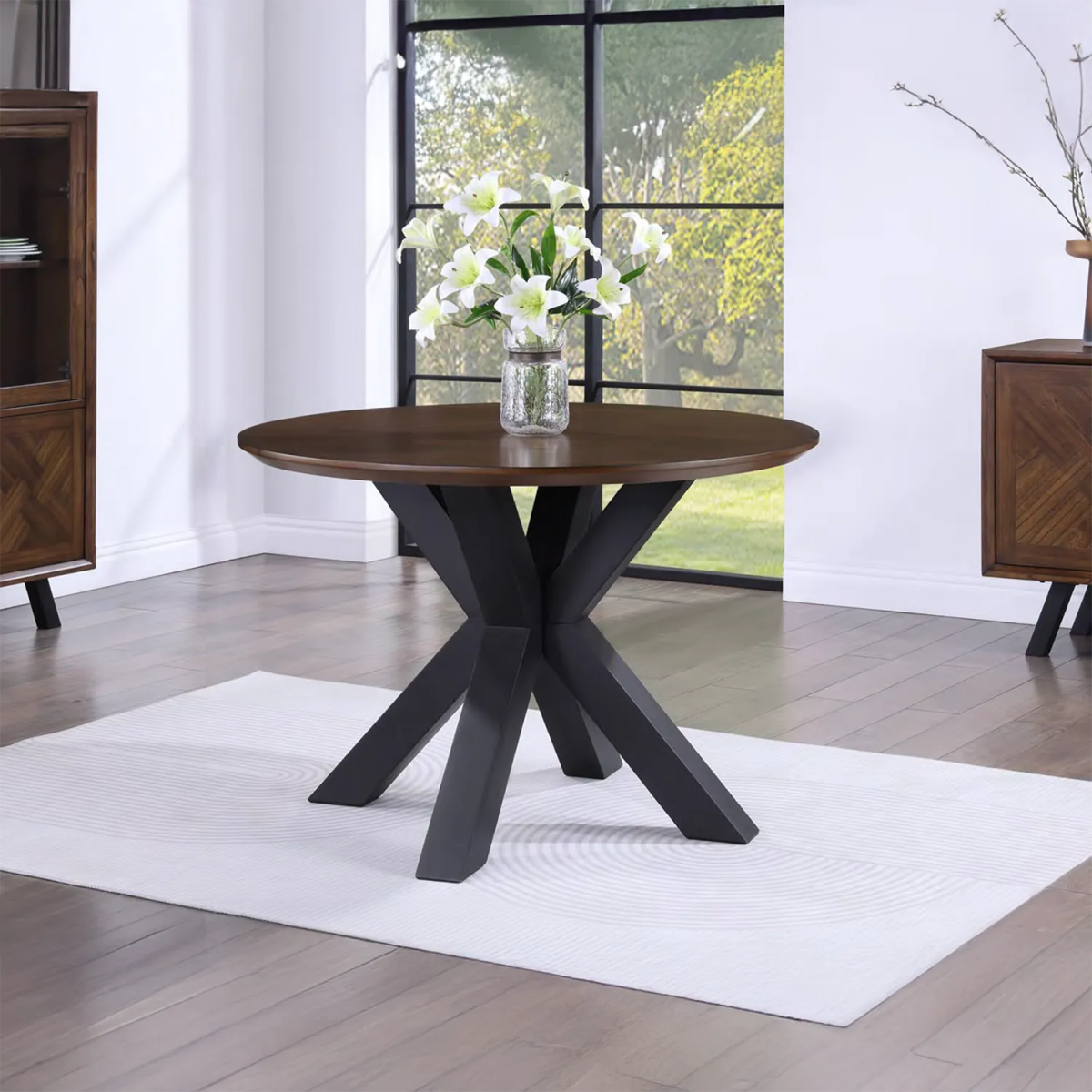 Nevada 1.1M Round Mindi Wood Dining Table with Plain Top - Pendle Village Furniture
