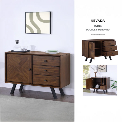 Nevada Mindi Wood Small 1 Door 3 Drawer Sideboard