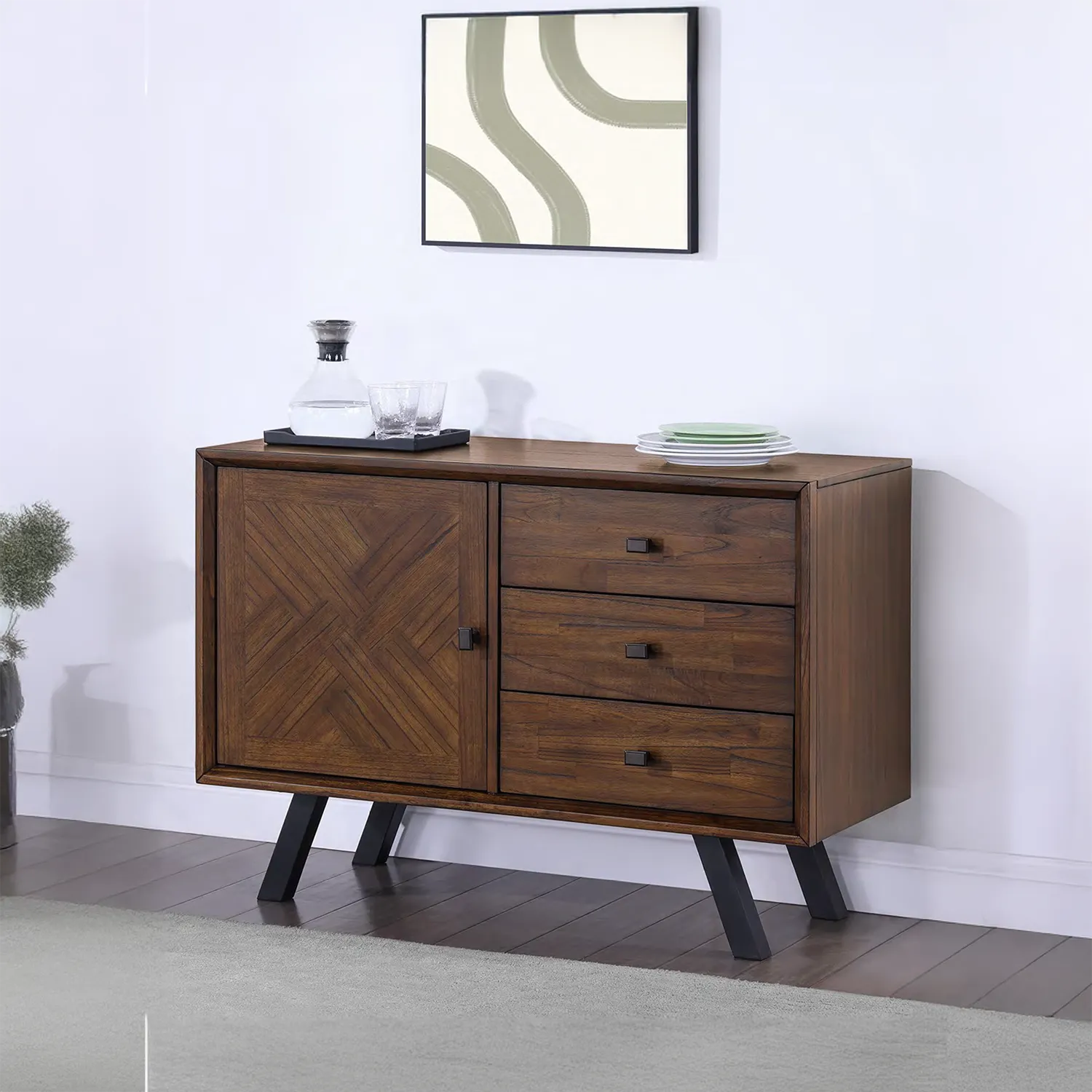 Nevada Mindi Wood Small 1 Door 3 Drawer Sideboard
