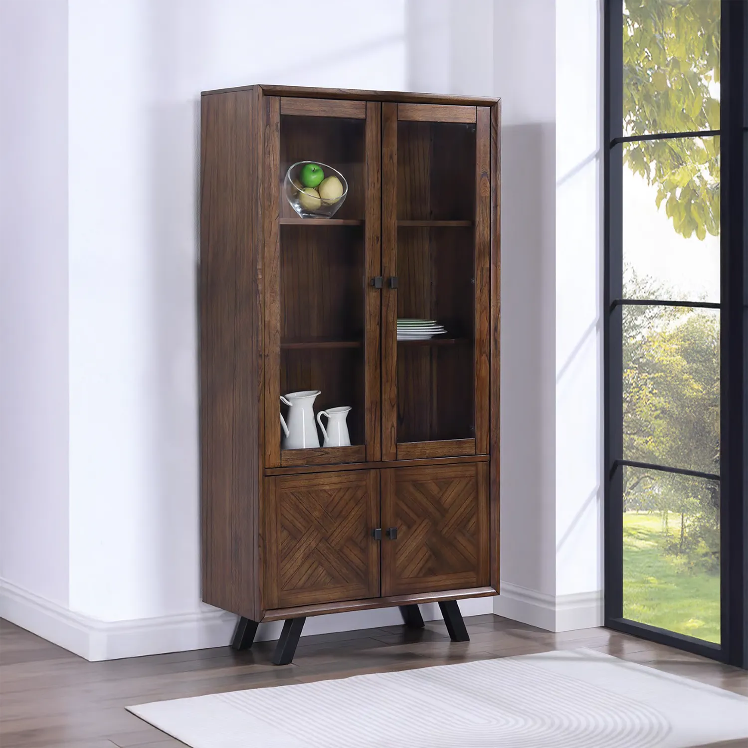Nevada Mindi Wood 4 Door Display Unit with Parquet Detailing