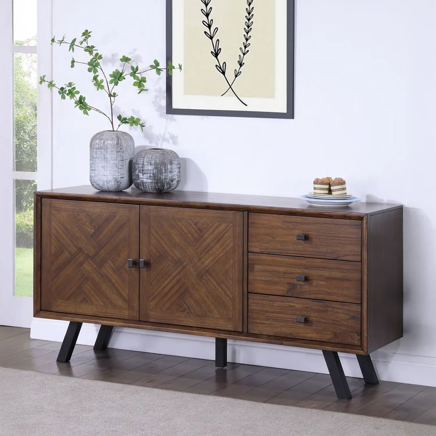Nevada Mindi Wood Large 2 Door 3 Drawer Sideboard