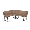 An L-shaped corner upholstered Dining bench with quilted diamond-patterned seats and backrests in a taupe-brown fabric, supported by black metal legs, shown on a plain white background.