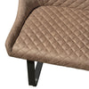 Close-up of a Tan quilted faux leather upholstered Dining Bench with Black Metal Legs