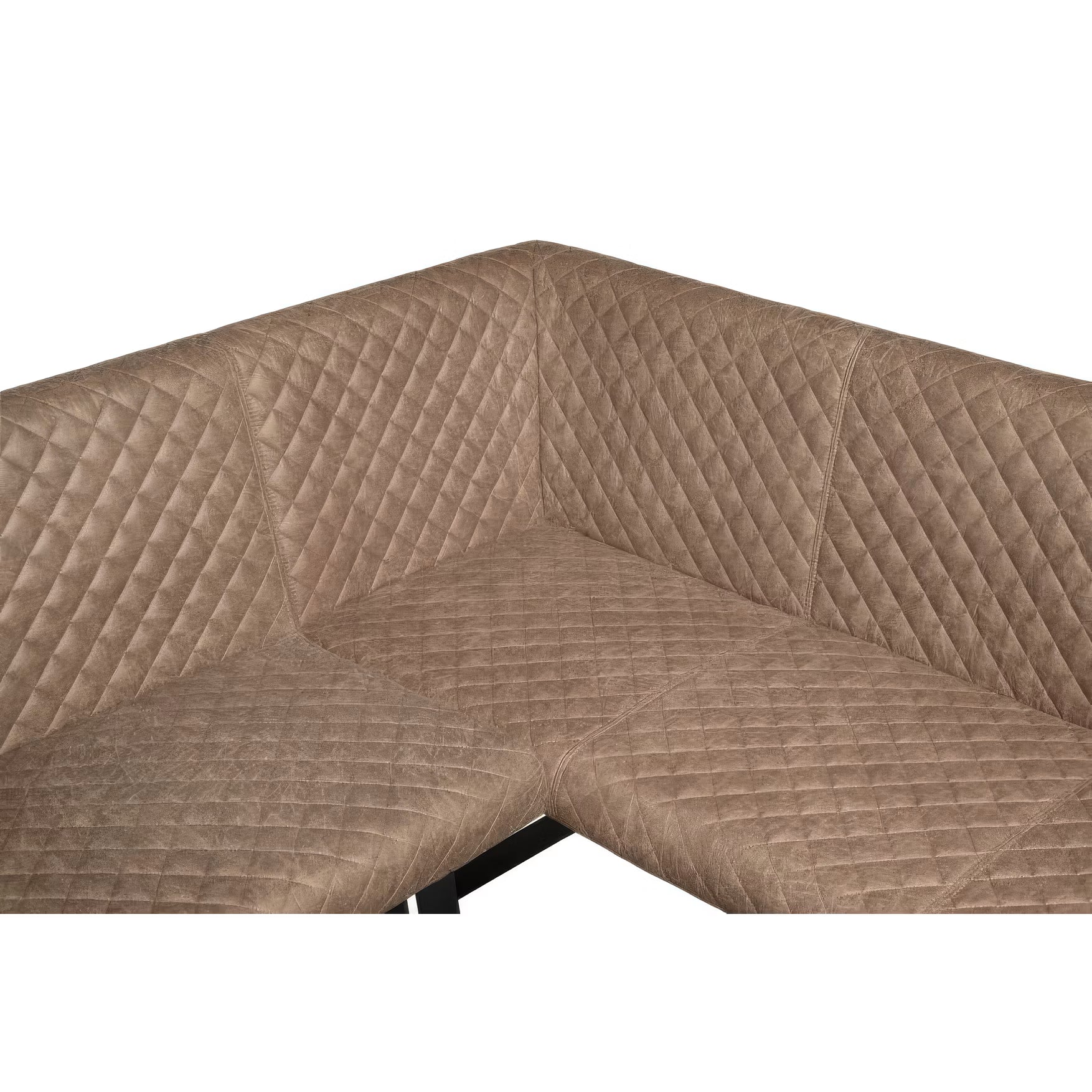 A close-up of a quilted corner sectional of New Earth Tan Dining Bench