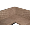 A close-up of a quilted corner sectional of New Earth Tan Dining Bench