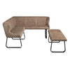 An L-shaped upholstered corner Earth Hoxton Dining bench with a matching backless bench, both in a taupe-brown quilted fabric with black metal legs, shown on a plain white background.
