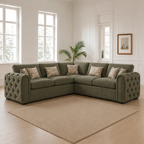 New Glamour Fabric Upholstered Corner Sofa with Tufted Arms