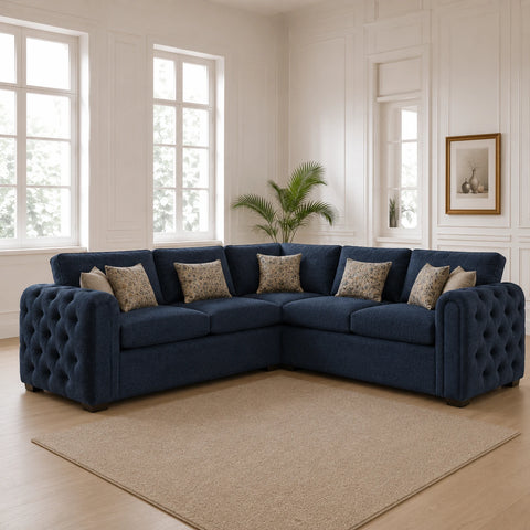 New Glamour Fabric Upholstered Corner Sofa with Tufted Arms