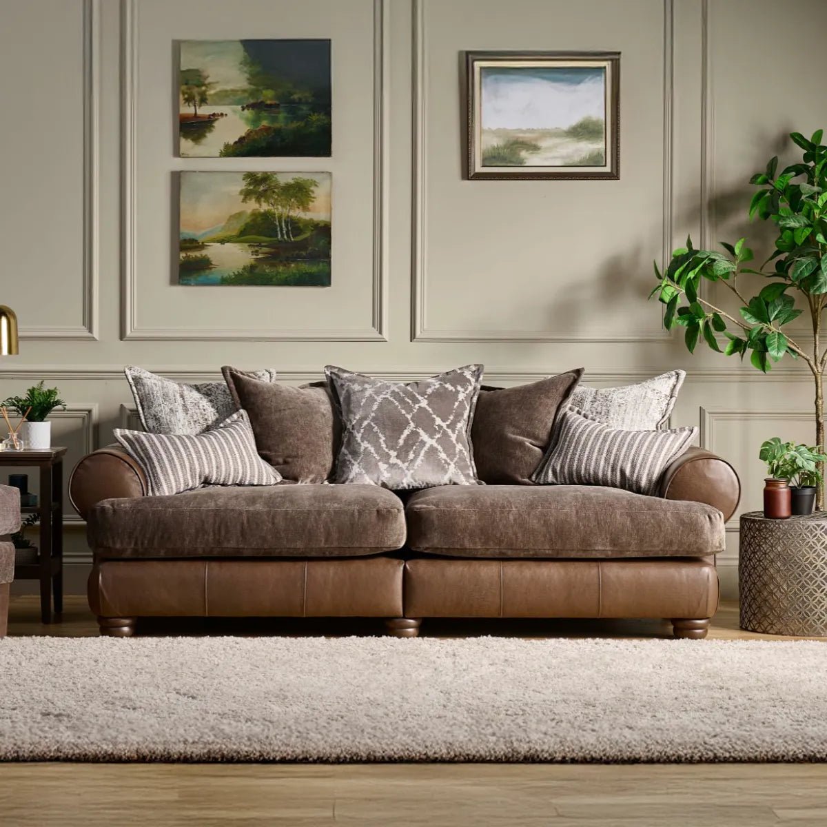 Horatio Brown Leather & Pablo Mole Fabric Sofa - Pendle Village Furniture