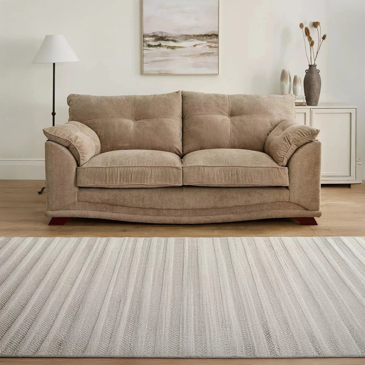 Nico 3 seater sofa upholstered in Roland Beige chenille fabric