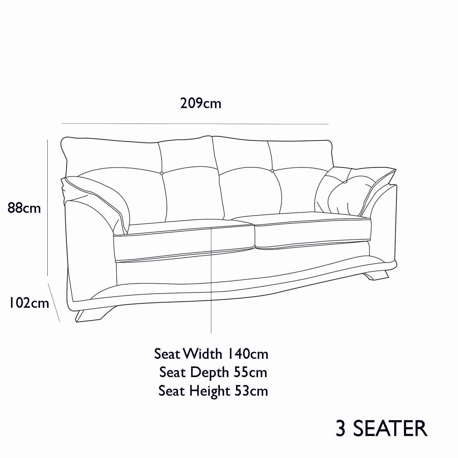 Nolan Brown Leather 3 Seater Sofa, also available in a variety of fabrics and colours - 3 Seater Sofa Dimensions 