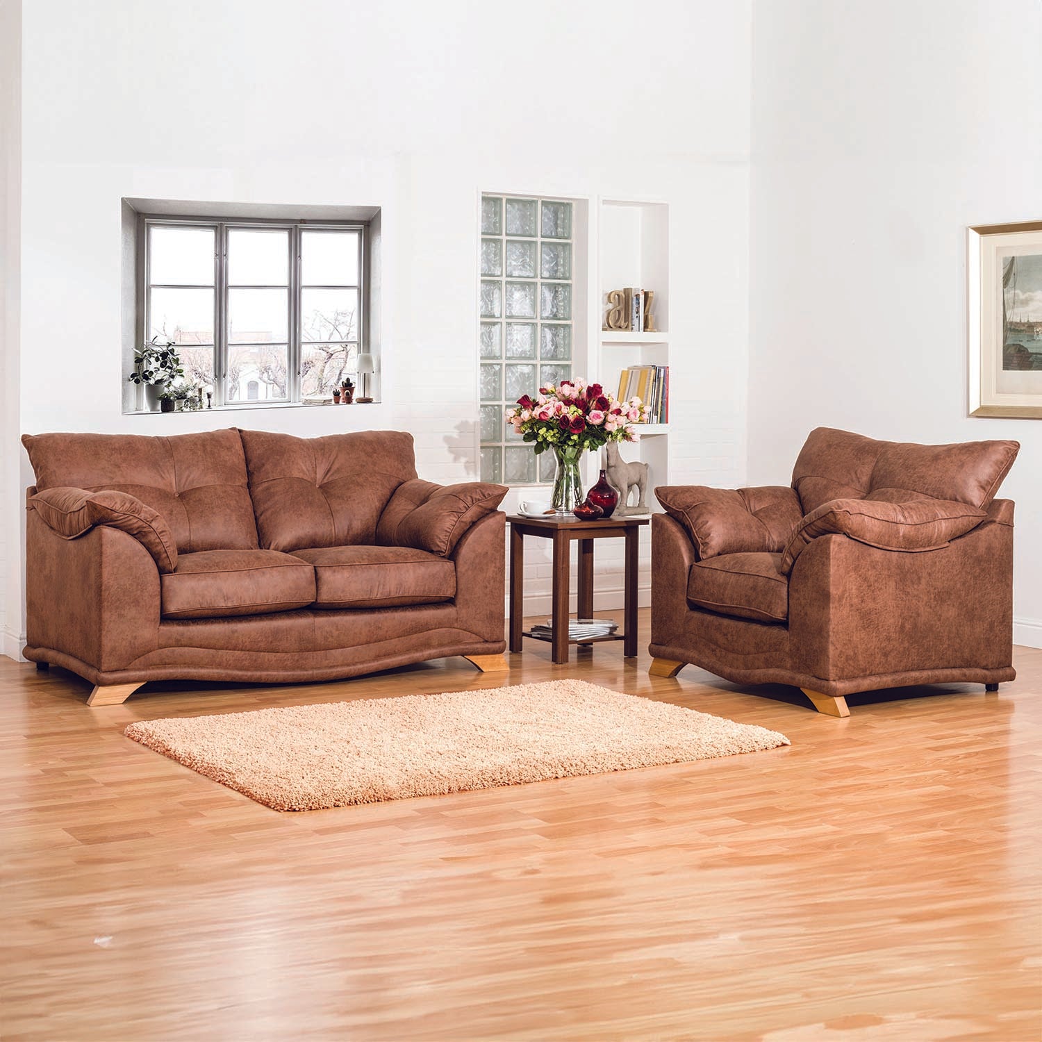 Nolan Brown Leather 3 Seater Sofa, also available in a variety of fabrics and colours - Lifestyle Image