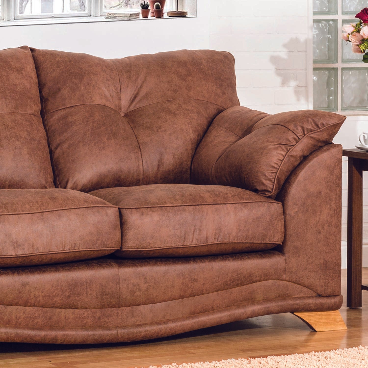 Nolan Brown Leather 3 Seater Sofa, also available in a variety of fabrics and colours - Close Up of Sofa Design 