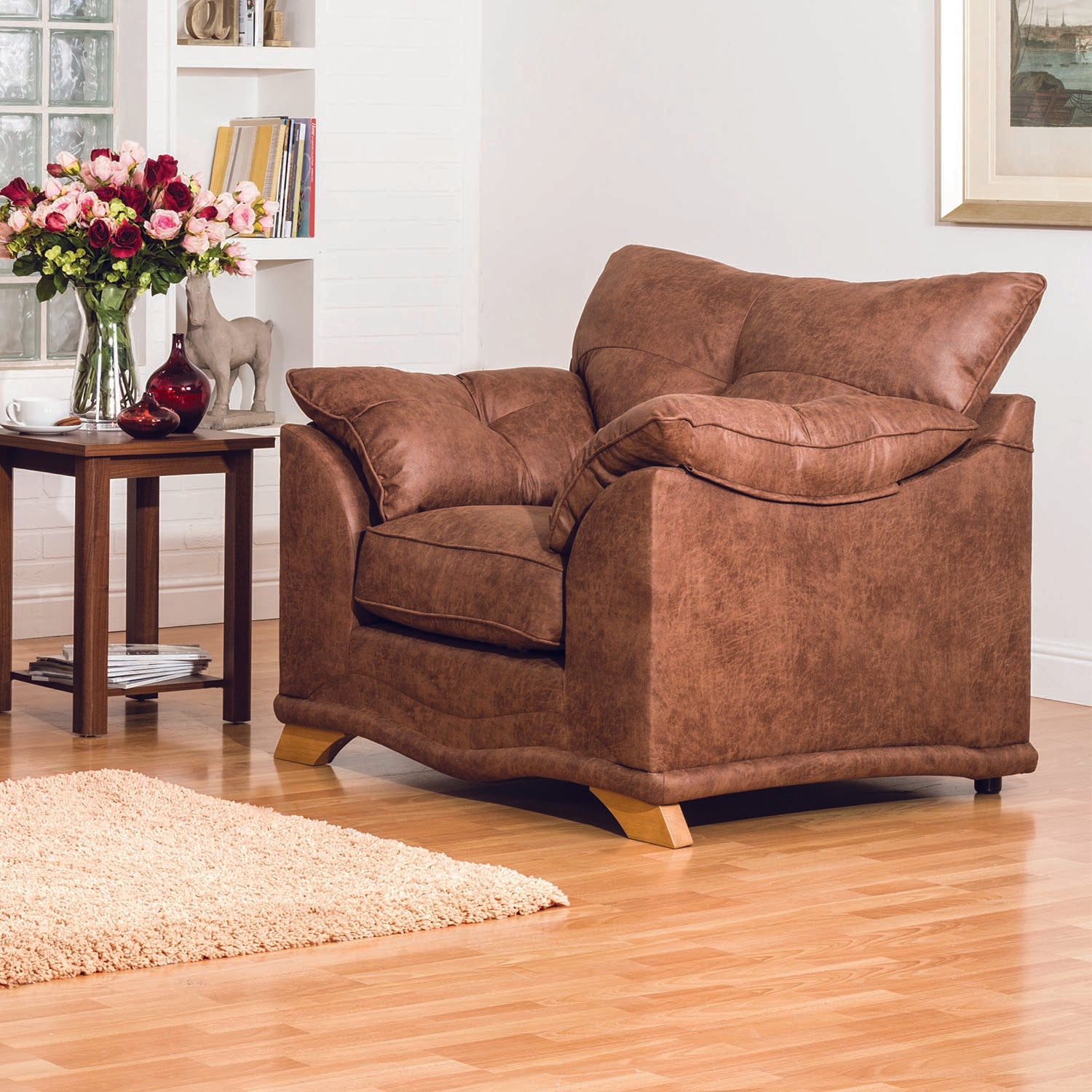 Nolan Brown Leather 3 Seater Sofa, also available in a variety of fabrics and colours - Armchair Lifestyle Image