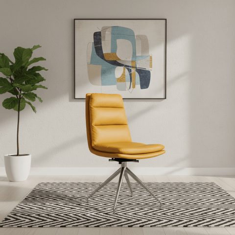 Nobel Ochre Set of 4 Swivel Dining Chairs with Brushed Steel Legs