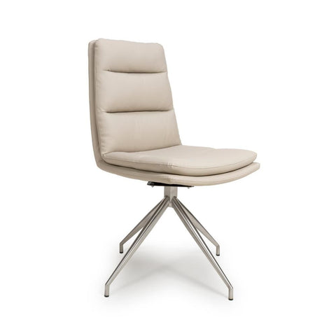 Nobel Taupe Set of 4 Swivel Dining Chairs with Brushed Steel Legs