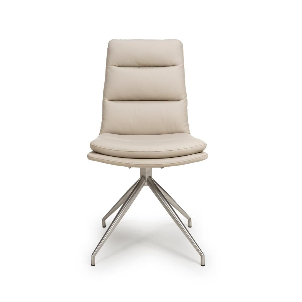 Nobel Taupe Set of 4 Swivel Dining Chairs with Brushed Steel Legs
