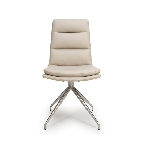 Nobel Taupe Set of 4 Swivel Dining Chairs with Brushed Steel Legs