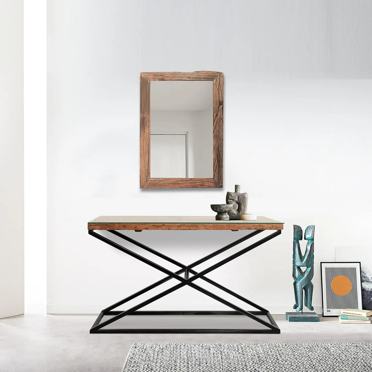 Noir Railway Sleeper Wood Console Table - Pendle Village Furniture