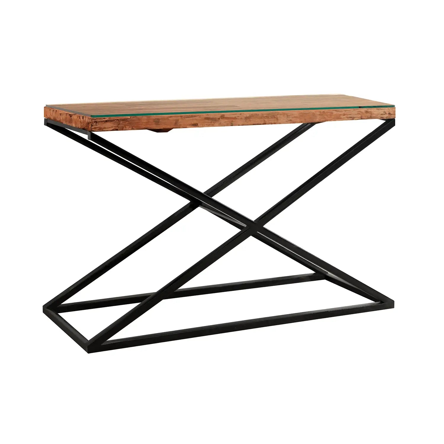 Get Noir Railway Sleeper Wood Console Table - Pendle Village Furniture