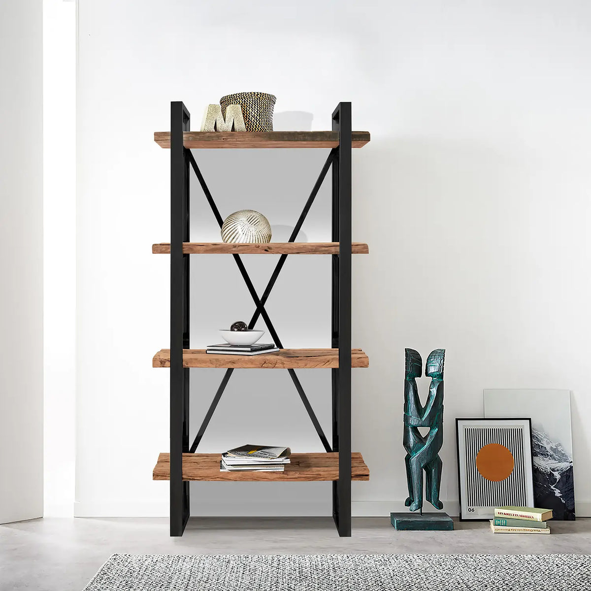 Noir Railway Sleeper Wood Shelf Unit - Pendle Village Furniture