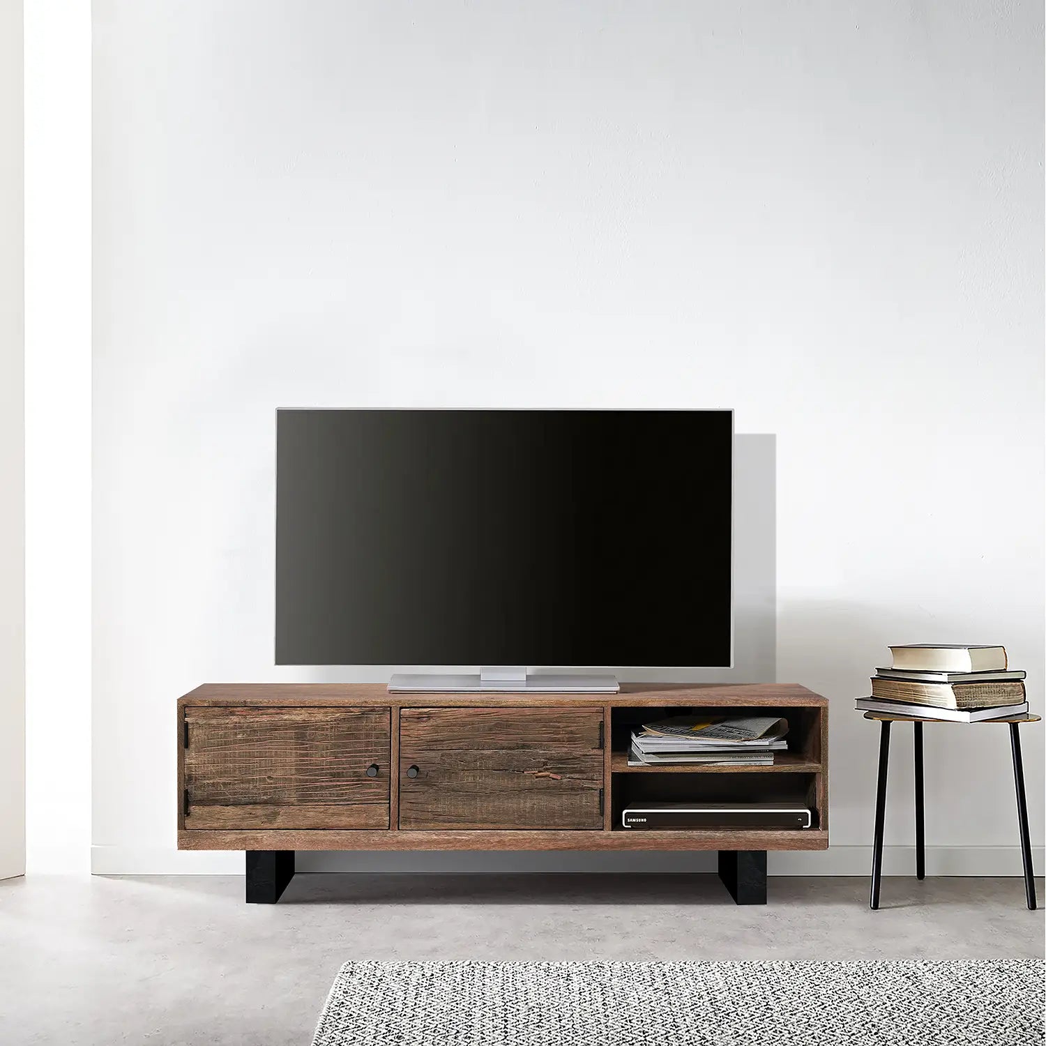 Noir Railway Sleeper Wood TV Unit - Pendle Village Furniture