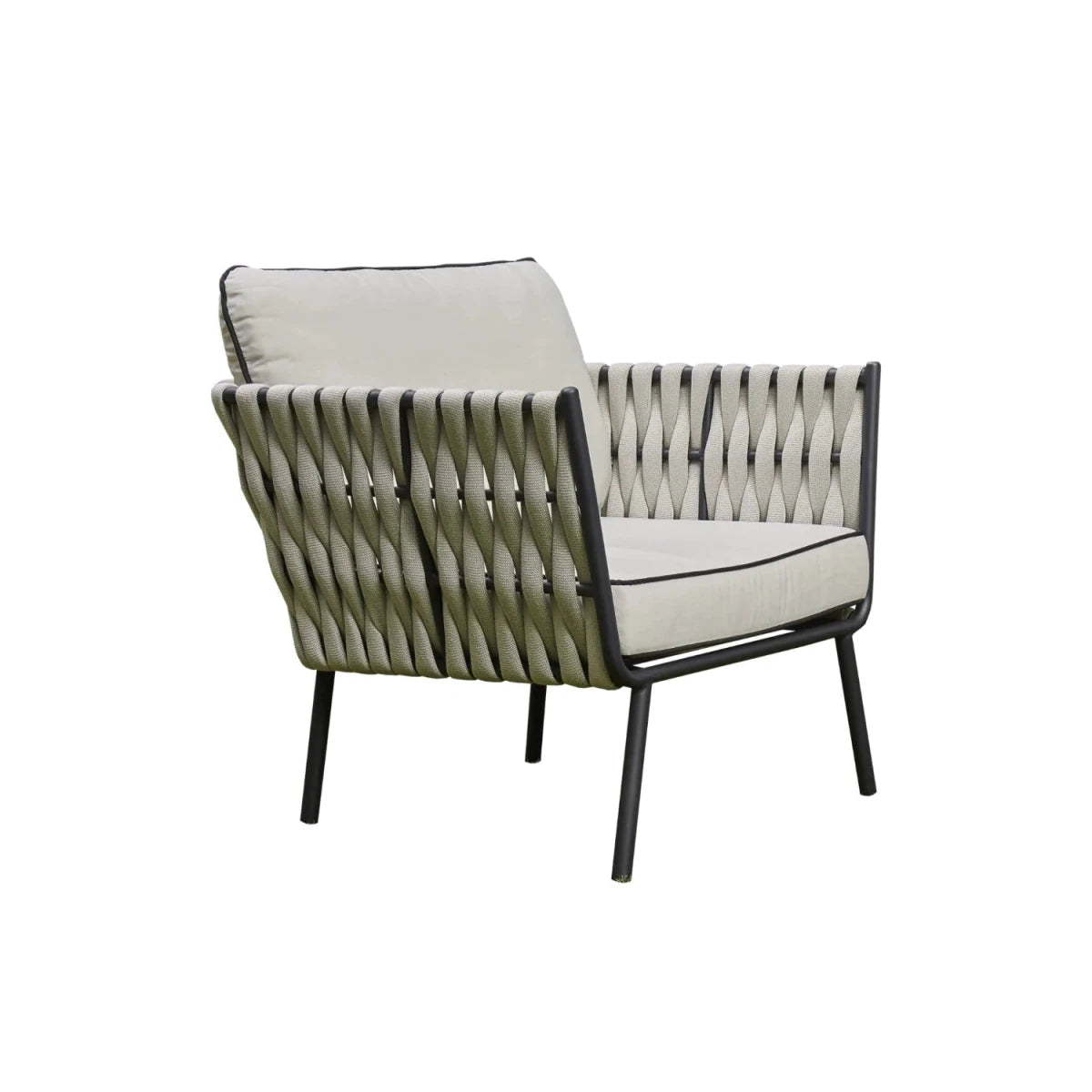 Comfortable garden armchairs with weatherproof cushions.
