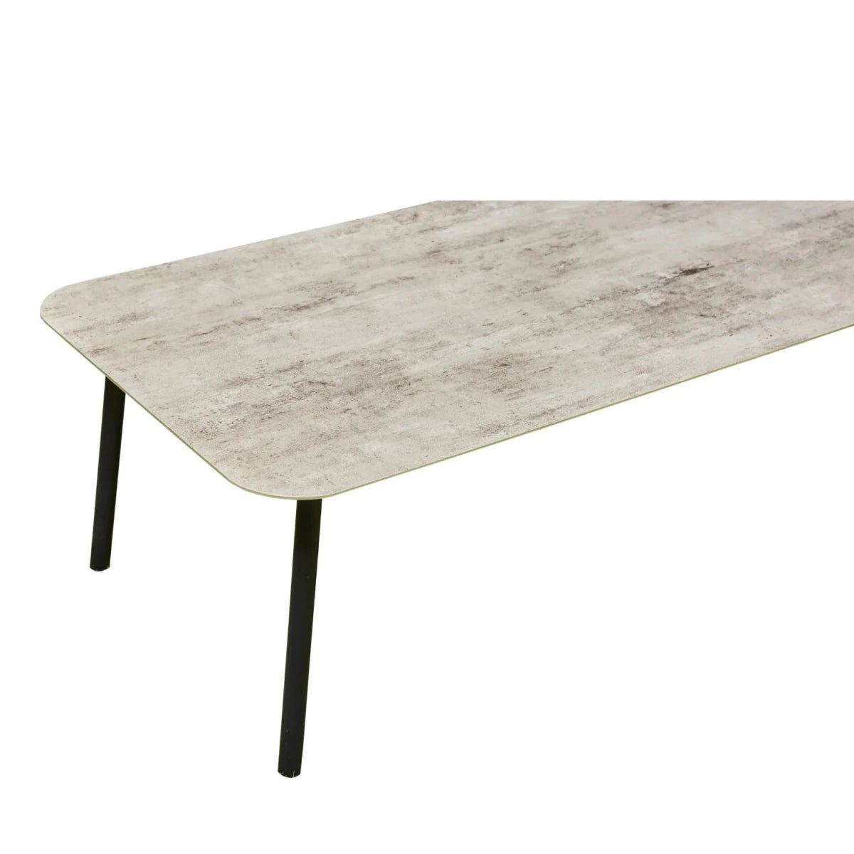 Outdoor coffee table with ceramic top and modern finish.