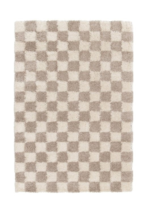 Check patterned rug in neutral colours for modern interiors.