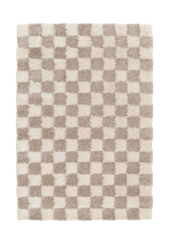 Check patterned rug in neutral colours for modern interiors.