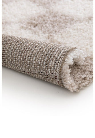 Cozy area rug with neutral palette and plush feel.
