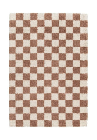 Warm earthy rug with classic check pattern design.