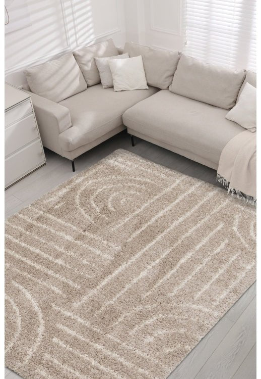 Nomadic Voyage natural rug with soft plush texture and cozy feel.